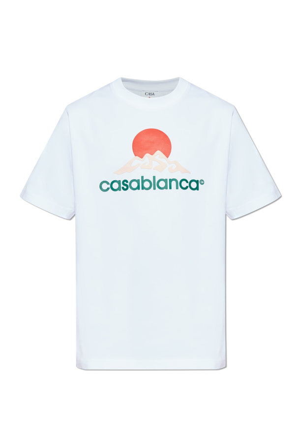 Tシャツ・カットソー CASABLANCA COTTON T-SHIRT WITH CASABLANCA MONTAGNE PRINT Biały T-shirt z logo Casablanca - Vitkac Polska